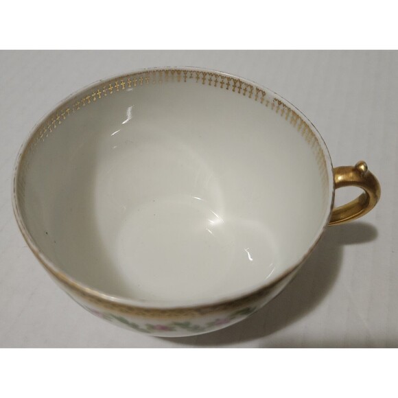 Goa France Che Field Haviland Limoges Cup with Saucer Rose Garland Green Gold - Picture 11 of 14
